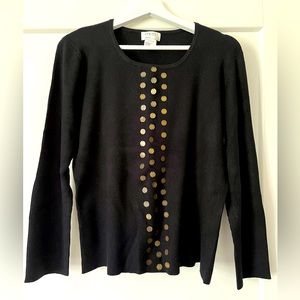 Black sweater with wonderful gold tone detailing.